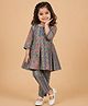 The Mom Store Cotton Woven Full Sleeves Floral Printed & Lace Embellished Coordinating Kurti & Pants Set - Green