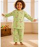 Tittertots Organic Cotton Knit Full Sleeves Flamingo Printed Coordinating Kurta Style Tee & Pants Set - Green