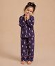 Tittertots Organic Cotton Knit Full Sleeves Checked & Cats Printed Coordinating Shirt & Pants Night Suit - Blue