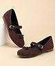 Shoetopia Bow Applique Detailed Buckle Closure Mary Jane Ballerinas - Brown