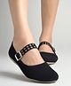 Shoetopia Metal Eyelets Detailed Buckle Closure Mary Jane Ballerinas - Black