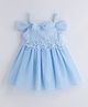One Friday Woven Sleeveless Floral Embroidered & Bow Applique Detailed Dress - Blue