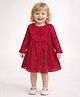 One Friday Woven Full Sleeves Floral & Geometric Designed Lace Embellished Dress - Red