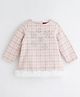 One Friday Woven Full Sleeves Checked & Snowflakes Designed Stone Embellished Dress - Pink