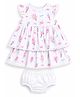 One Friday Cotton Woven Cap Sleeves Ice Cream & Bow Printed Dress With Bloomers - White