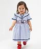 One Friday Cotton Woven Half Sleeves Nautical Theme & Heart Embroidered Dress - Blue
