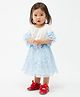 One Friday Cotton Woven Half Flutter Sleeves I Love Sea Text Designed Stone Embellished & Fish Printed Dress - White