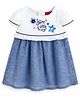 One Friday Cotton Woven Cap Sleeves Sweet Little Thing Text Embroidered Dress - Blue
