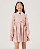 One Friday Woven Full Sleeves Solid Dress - Peach