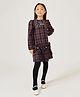 One Friday Woven Full Sleeves Beads Embellished Bow Applique Detailed Plaid Checked Dress - Multi Colour