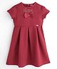 One Friday Woven Cap Sleeves Stone Embellished & Bow Applique Detailed Pleated Dress - Wine