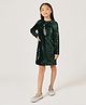 One Friday Woven Full Sleeves Sequins Embellished & Bow Applique Detailed Dress - Green