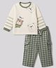 Wow Cotton Knit Woven Full Sleeves T-Shirt and Pant Set With Bear Patch - Green