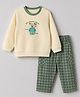 WOW Clothes Cotton Knit Woven Full Sleeves T-Shirt & Pant Set With Bear Applique - Green