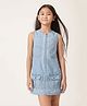 One Friday Cotton Woven Sleeveless Brand Name Embroidered Dress - Blue