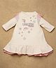 One Friday Cotton Knit Three Fourth Sleeves Frill Detailed Unicorn & Rainbow Printed Dress - Off White