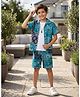 FOSTRIC Cotton Blend Woven Half Sleeves Paisley Printed Shirt & Shorts Set - Teal Blue