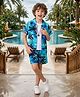 FOSTRIC Cotton Blend Woven Half Sleeves Tropical Theme Printed Coordinating Shirt & Shorts Set - Electric Blue