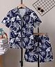 FOSTRIC Cotton Blend Woven Half Sleeves Tropical Theme Printed Coordinating Shirt & Shorts Set - Navy Blue