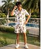 FOSTRIC Cotton Blend Woven Half Sleeves Teddy Printed Coordinating Shirt & Shorts Set - White