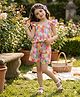 FOSTRIC Cotton Blend Woven Sleeveless Floral Printed Top & Pants Set - Pink Green & Orange