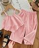 FOSTRIC Cotton Blend Woven Sleeveless Solid Top & Pants Set - Pink