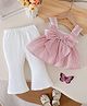 FOSTRIC Cotton Blend Woven Sleeveless Bow Applique Detailed & Striped Top & Pants Set - Dusty Pink