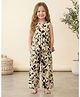 FOSTRIC Cotton Blend Woven Sleeveless Leaves Printed Coordinating Top & Pants Set - Cream