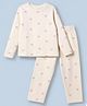 Babyhug Cotton Mixes Knit Full Sleeves Co-ord T-Shirt & Pajama Winter Wear Night Suit with Bow Print - Off White