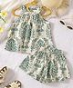 FOSTRIC Cotton Blend Woven Sleeveless Leaves Printed Coordinating Top & Shorts Set - Green