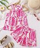 FOSTRIC Cotton Blend Woven Sleeveless Leaves Printed Coordinating Top & Shorts Set - Pink