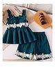 FOSTRIC Cotton Blend Woven Sleeveless Floral Lace Embellished Coordinating Top & Shorts Set - Navy Blue