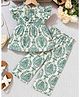 FOSTRIC Cotton Blend Woven Sleeveless Leaves Printed Coordinating Top & Pants Set - Green
