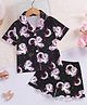 FOSTRIC Cotton Blend Woven Half Sleeves Unicorn Printed Coordinating Shirt & Shorts Night Suit - Black