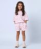 FOSTRIC Cotton Blend Woven Half Sleeves Floral Printed Coordinating Tee & Shorts Set - Pink