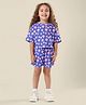 FOSTRIC Cotton Blend Woven Half Sleeves Floral Printed Coordinating Tee & Shorts Set - Purple