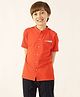 One Friday Cotton Knit Half Sleeves Brand Initials Embroidered Shirt - Orange