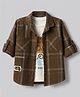 Dapper Dudes Knit Full Sleeves Checks Shirts With Printed T-Shirt - Khaki