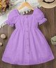 The Kids Club Schiffli Knit Half Puffed Sleeves Floral Embroidered Dress - Purple