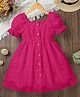 The Kids Club Schiffli Knit Half Puffed Sleeves Floral Embroidered Dress - Dark Pink