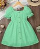 The Kids Club Schiffli Knit Half Puffed Sleeves Floral Embroidered Dress - Sea Green