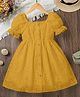 The Kids Club Schiffli Knit Half Puffed Sleeves Floral Embroidered Dress - Yellow