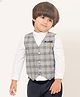 One Friday Cotton Woven Full Sleeves Solid Shirts With Plaid Checked Waistcoat - Grey