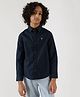 One Friday Cotton Woven Full Sleeves Brand Initials Embroidered Shirt - Navy Blue