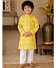 Superminis Cotton Woven Full Sleeves Geometric Printed Kurta Pyjama Set - Yellow
