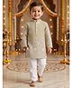 Ridokidz Cotton Woven Full Sleeves Kurta Pyjama Set with Floral Vines Embroidery - Beige