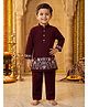 Ridokidz Cotton Woven Full Sleeves Kurta Pyjama Set with Floral Embroidery - Maroon