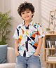 Superminis Rayon Woven Half Sleeves Abstract Geometric Printed Shirt - White