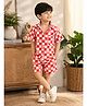 Superminis Cotton Woven Half Sleeves Checked & Yinyang Printed Coordinating Shirt & Short Set - Red