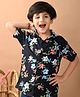 Superminis Rayon Woven Half Sleeves Floral Printed Shirt - Black